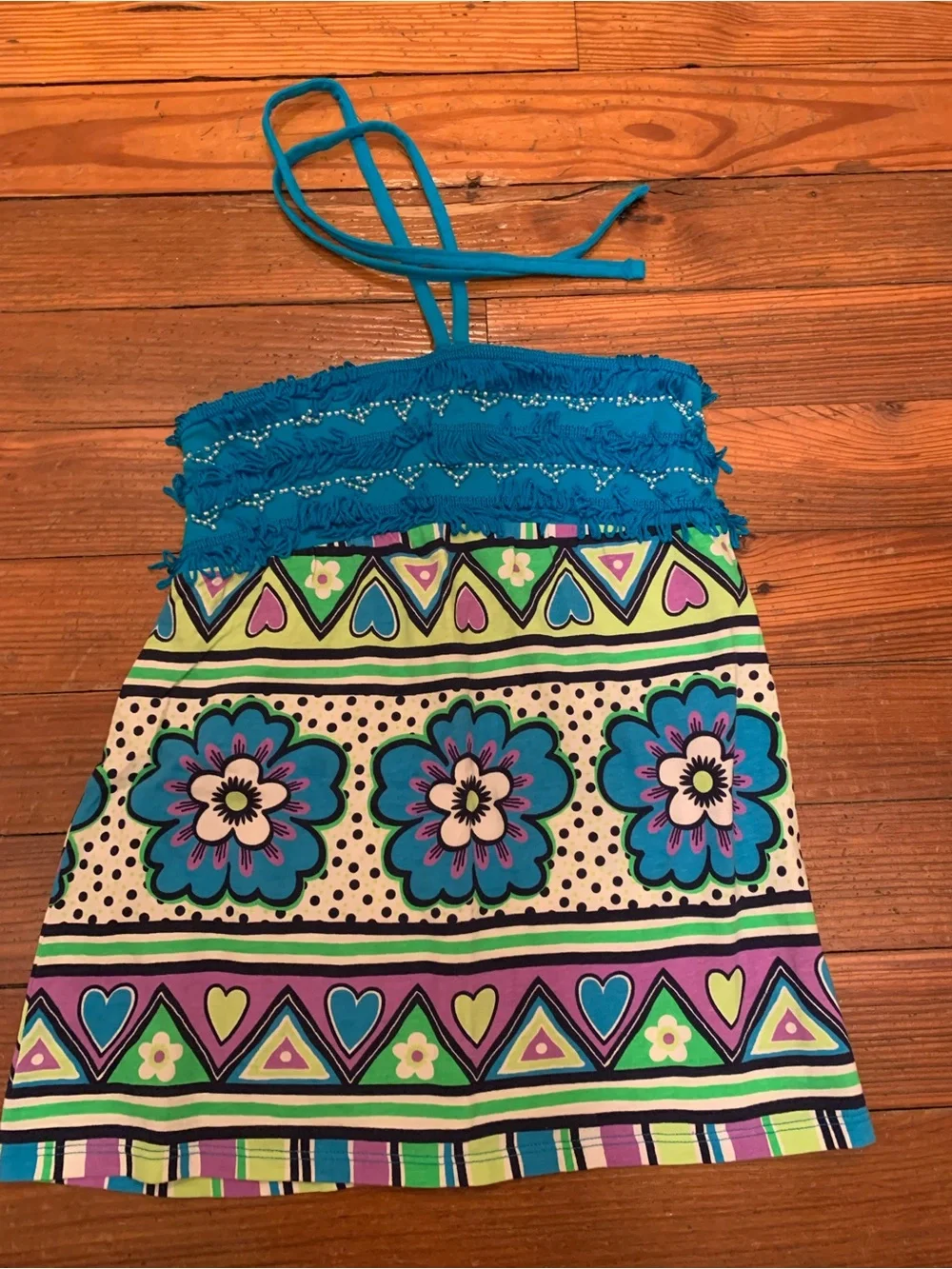 Girls Justice Turquoise Floral Halter Tunic with Purple & Green Accents Size 10